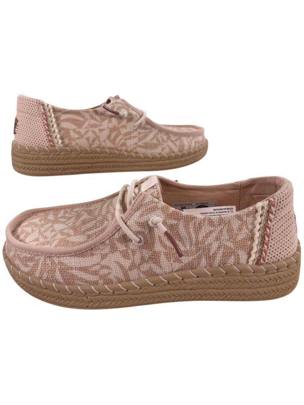 Hey Dude Wendy Espadrille Retro Palm Shoes Pale Pink & White Women's Size 8 NEW